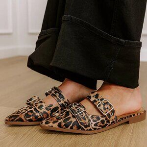 Soda Leopard Print Mules with Buckle Detail